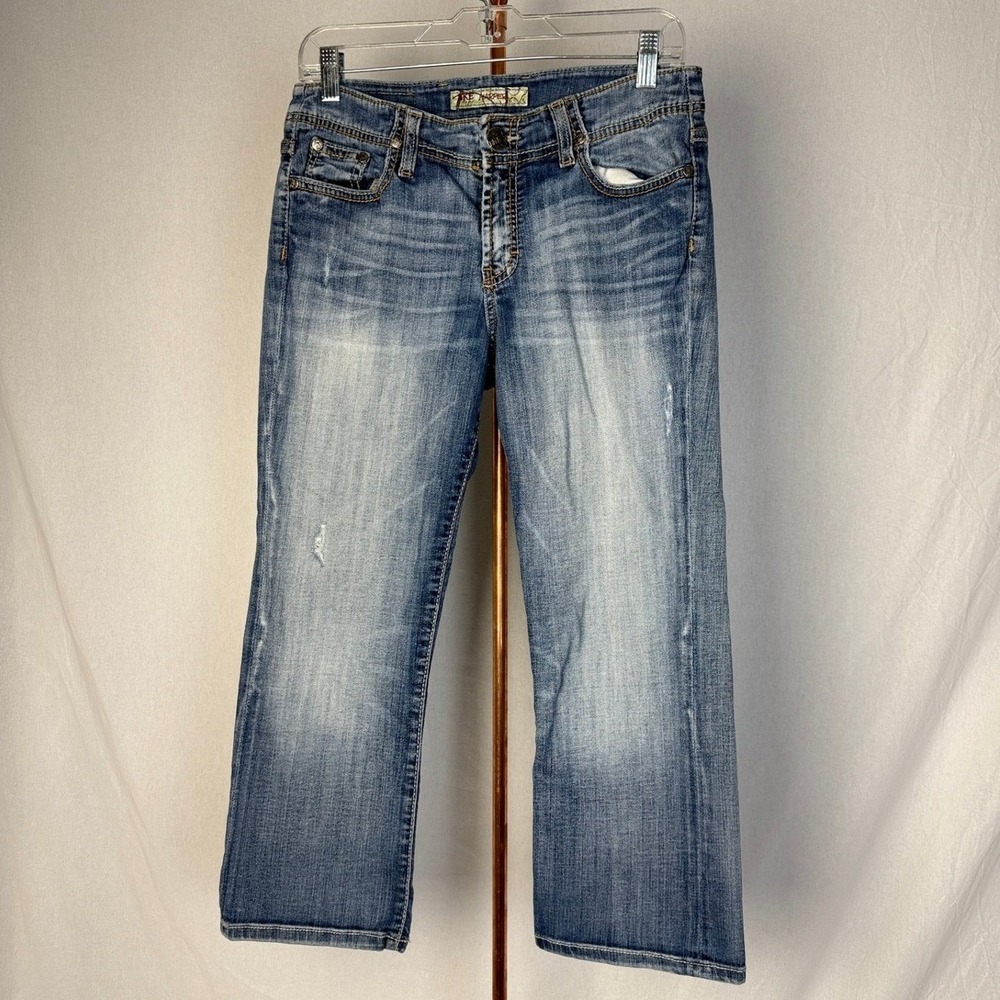 BKE Harper Women's Blue Denim Jeans Embellished Pockets Crop Bootcut SZ‎ 27